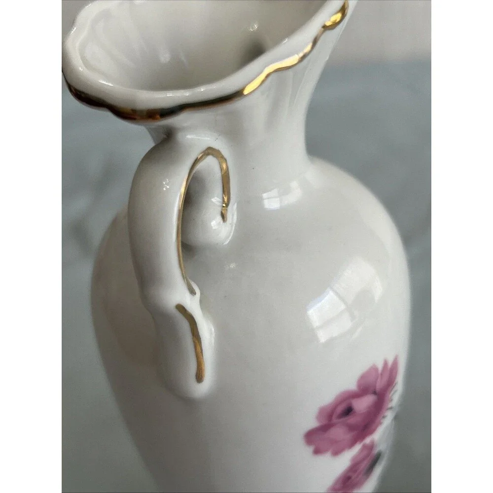 Vintage Moss Rose Porcelain Bud Vases Pair, Made in Japan
